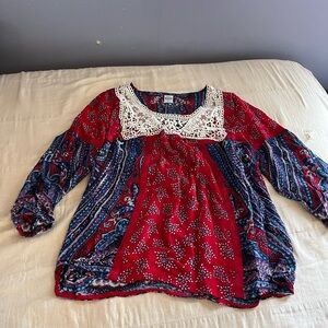Bila Red and Blue Bohemian Top